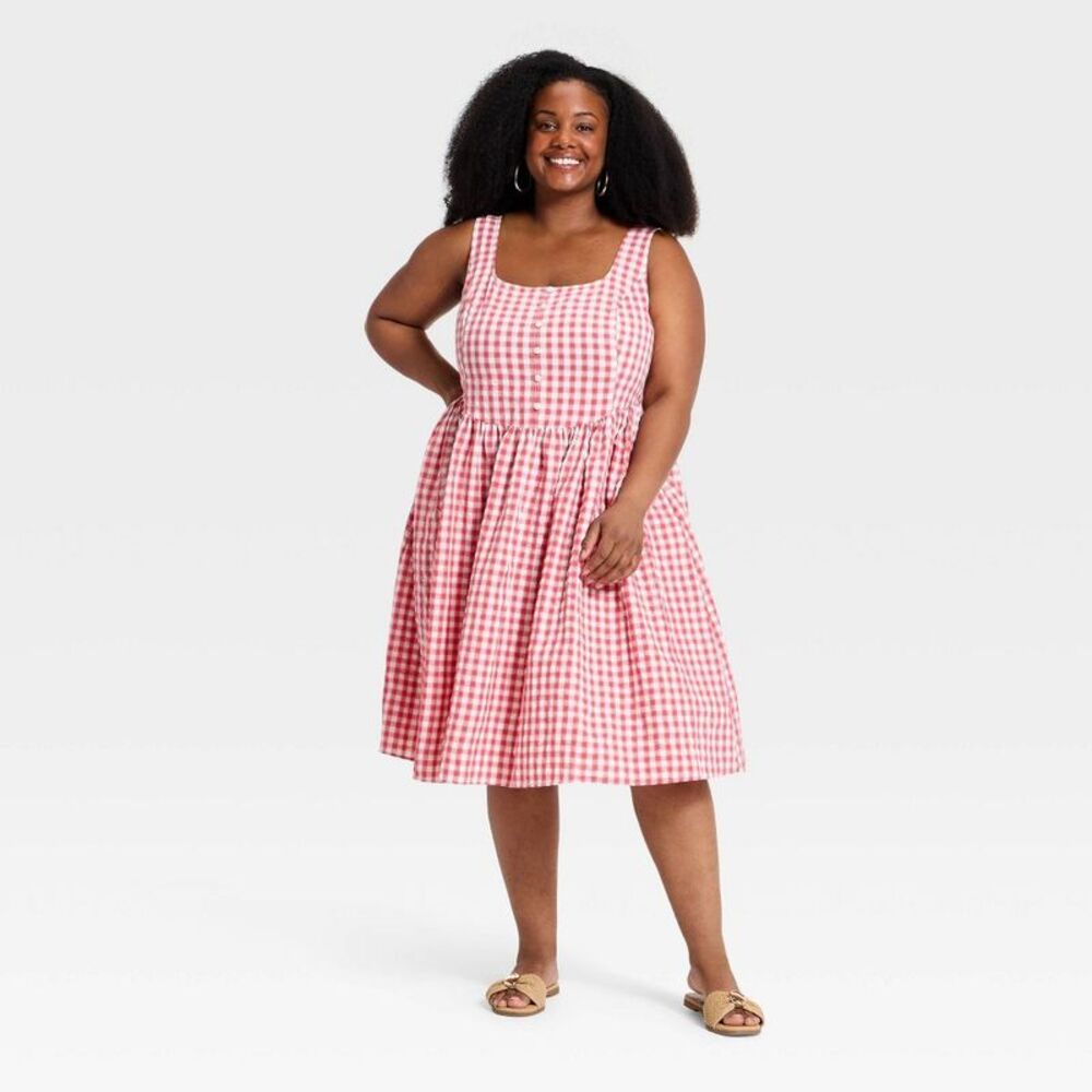 Ava & Viv Pink and White Gingham Strapless Sundress